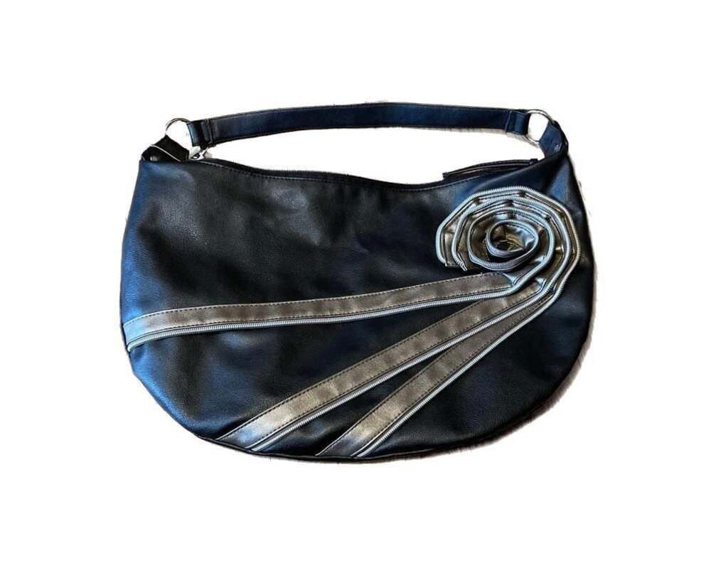Steampunk, Black Rosette Shoulder Bag Wearable Art 3D Hobo Coquette